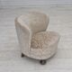 1970s, Danish curved armchair, original light green/gray furniture velour.