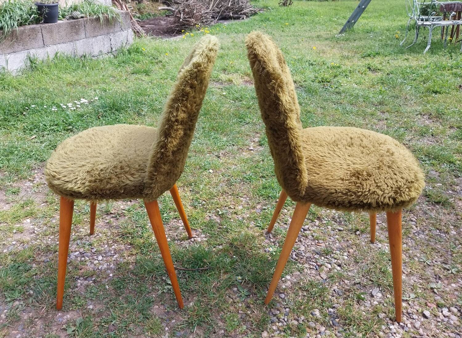 Green furry chairs