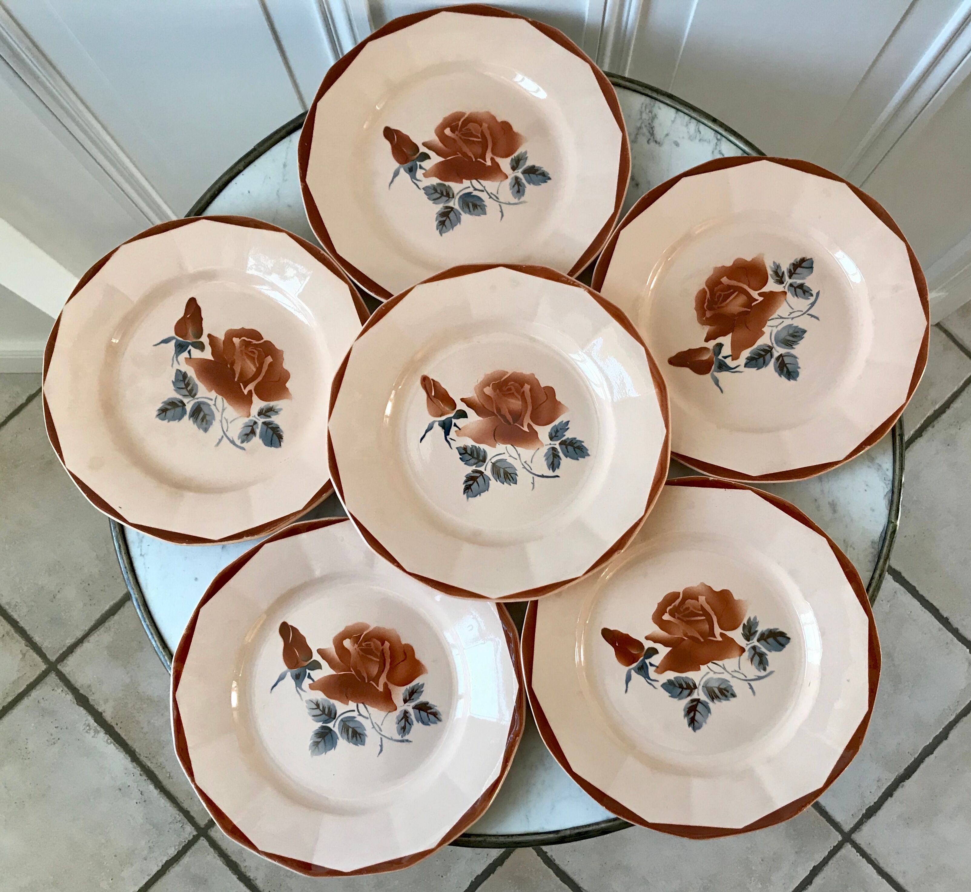 Lot de 6 assiettes plates Digoin Sarreguemines années 30-40