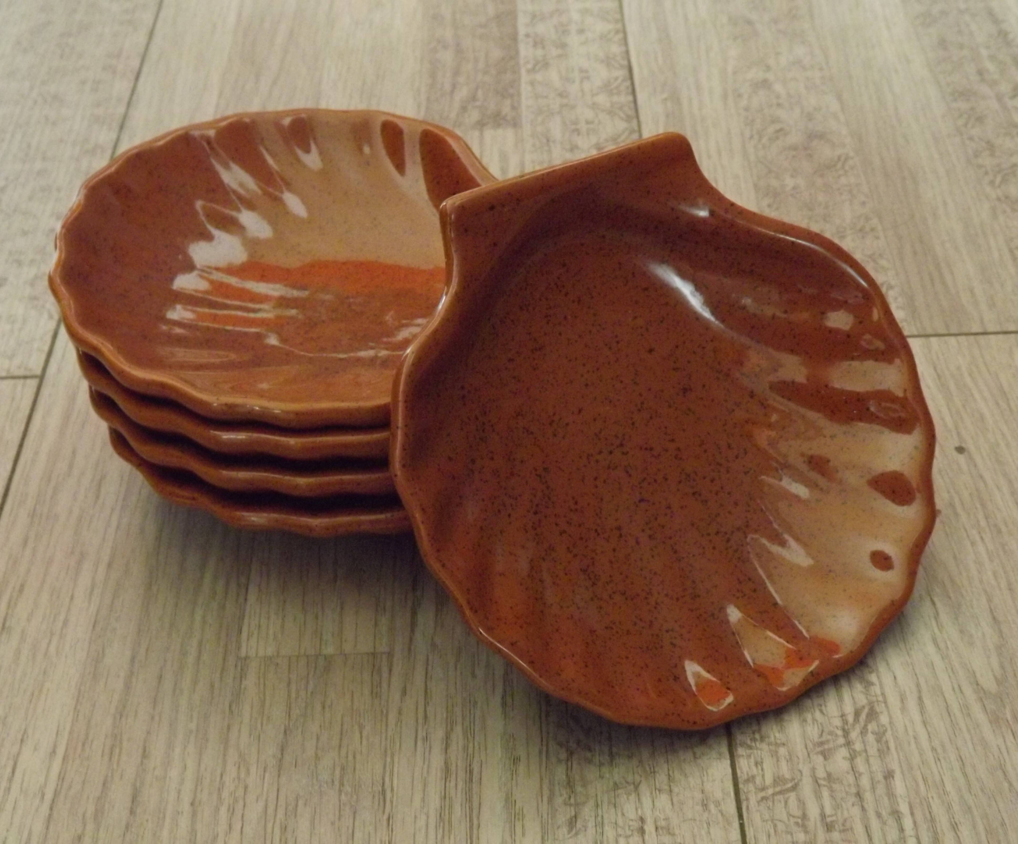 Set of 5 French Vintage Emile Henry Brown Coquille St Jacques Dishes 5193