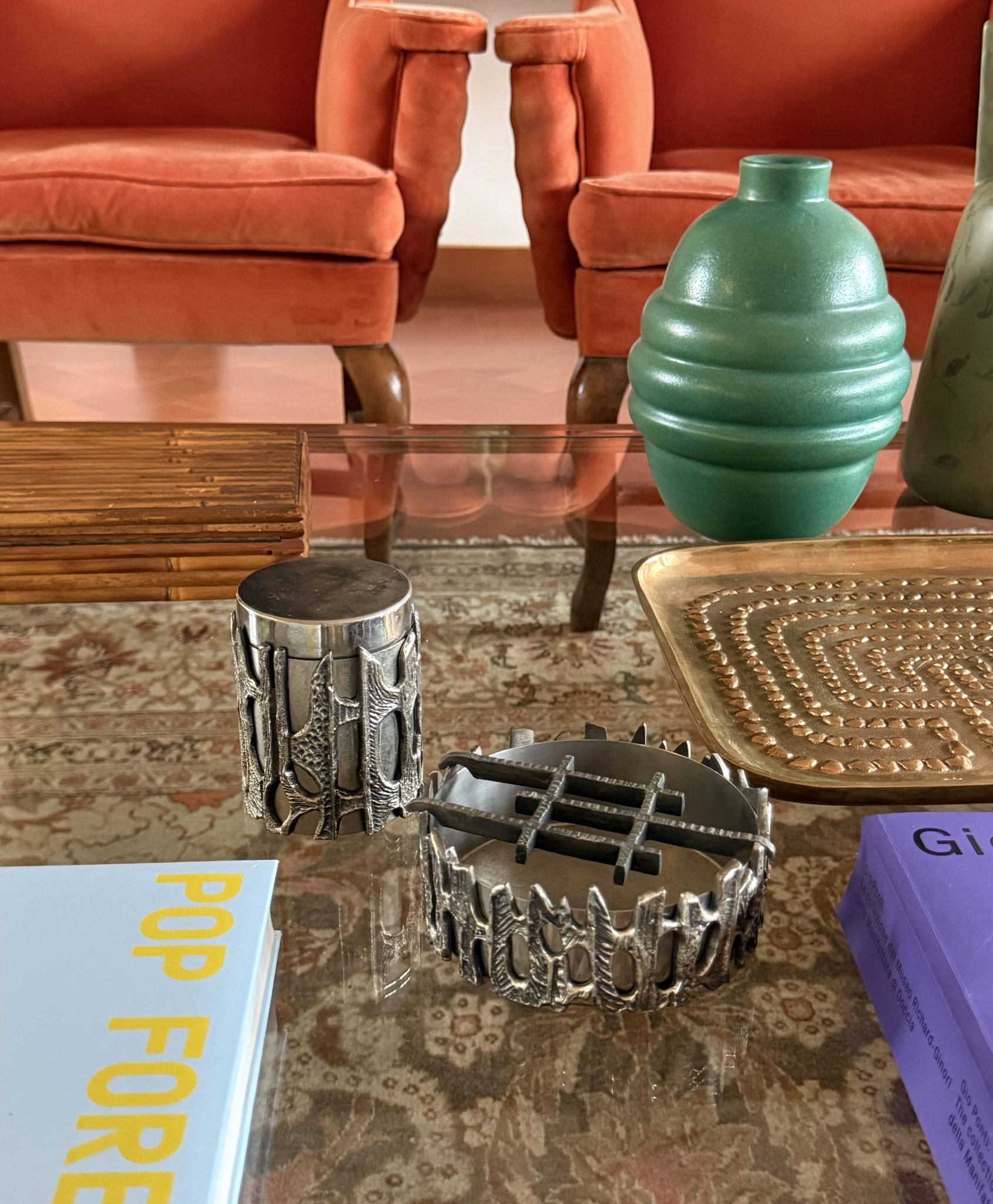 Brutalist top smoking set, ashtray and cigars box, Morbelli Italy 1970