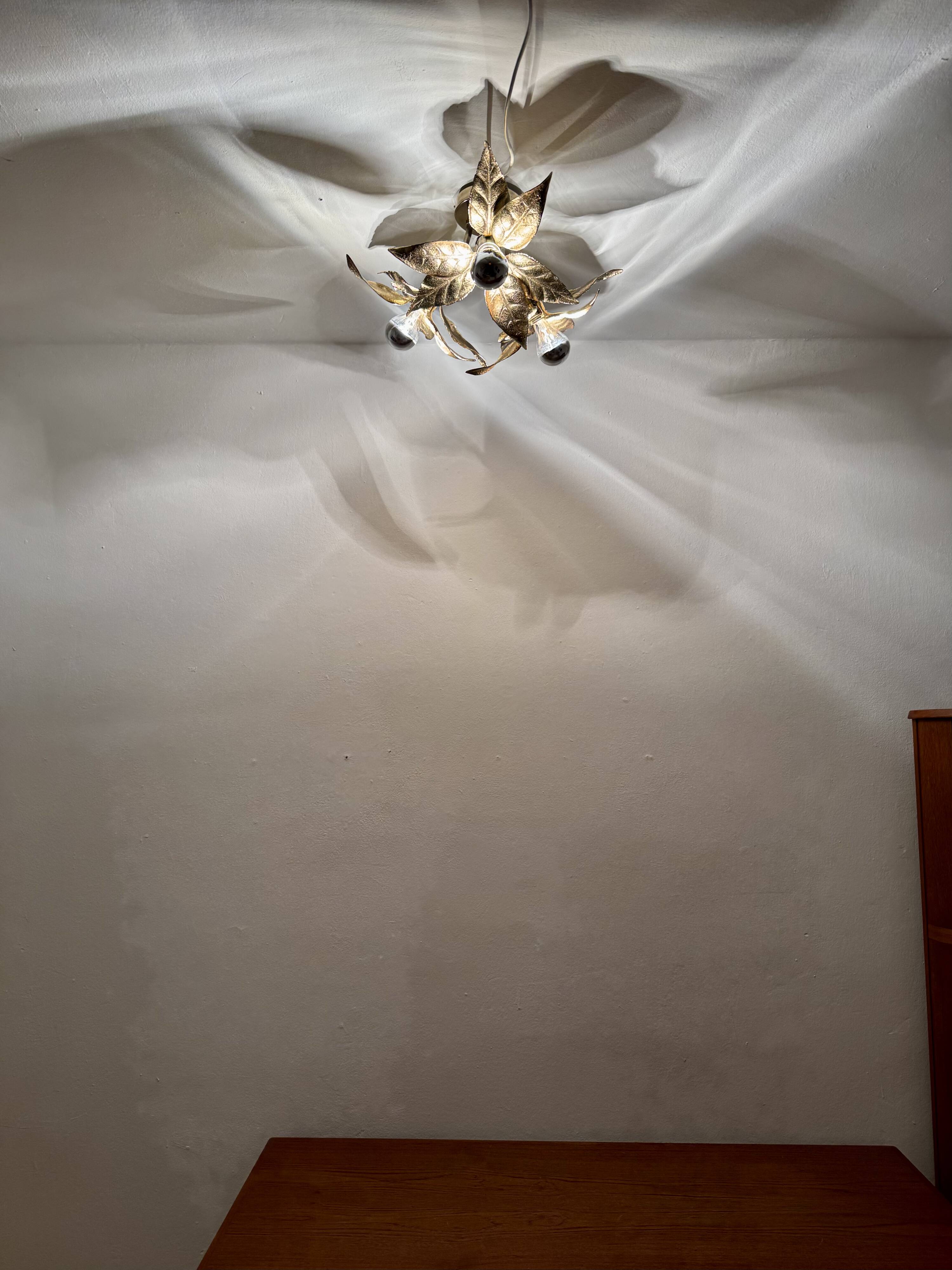 Large Floral Hollywood Regency Flush Lamp by Willy Daro for Massive