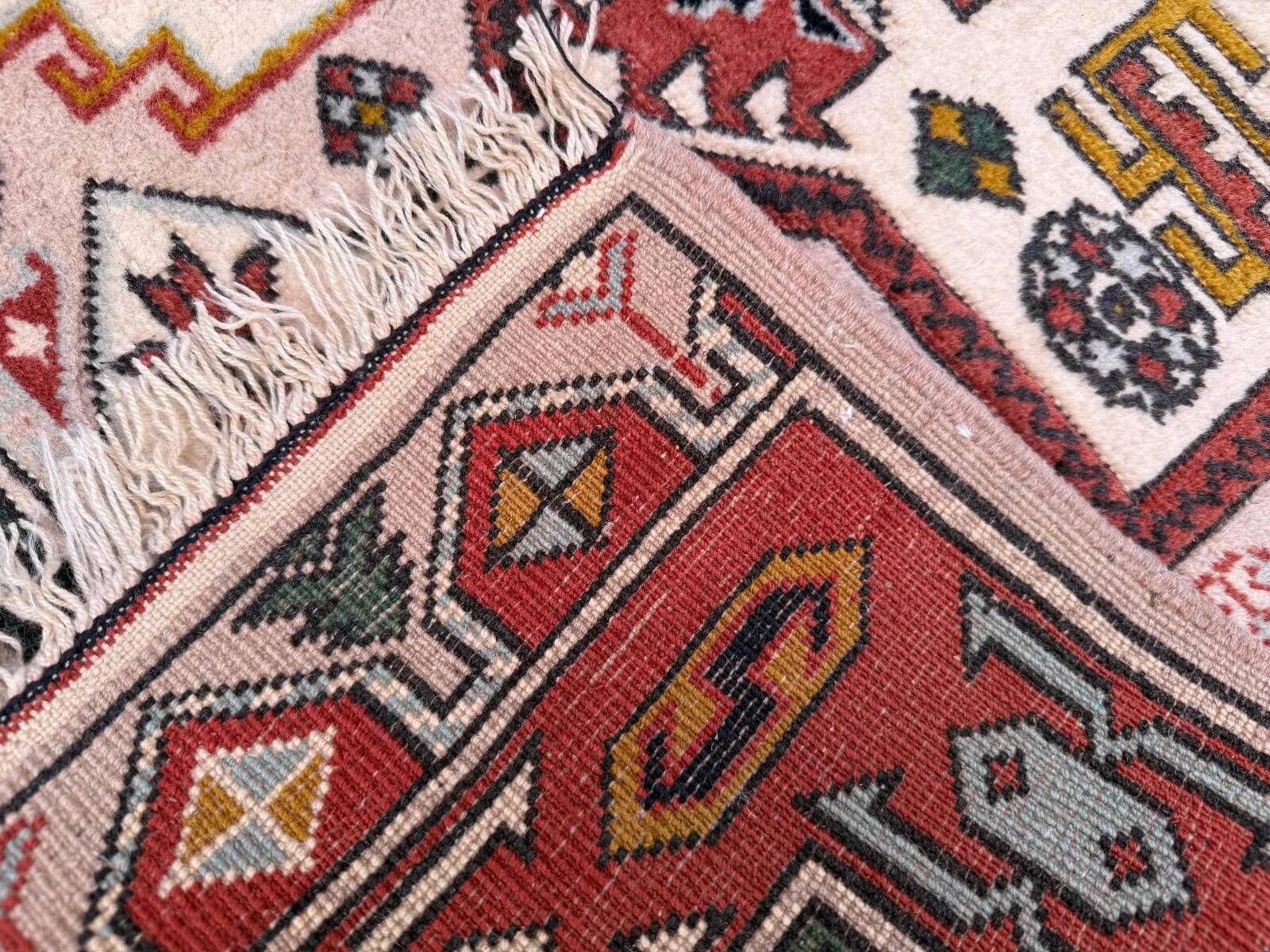 Old Turkish Kazak rug 90x115 cm vintage tribal, square medium 2574