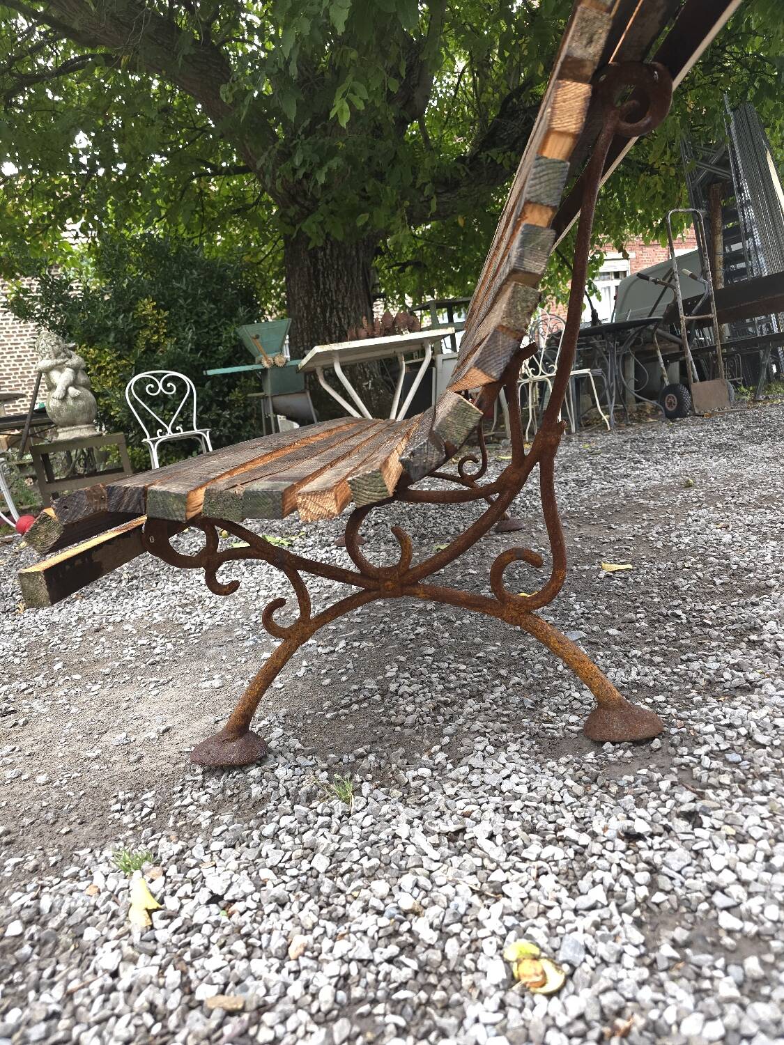 Cast iron garden bench with wooden slats