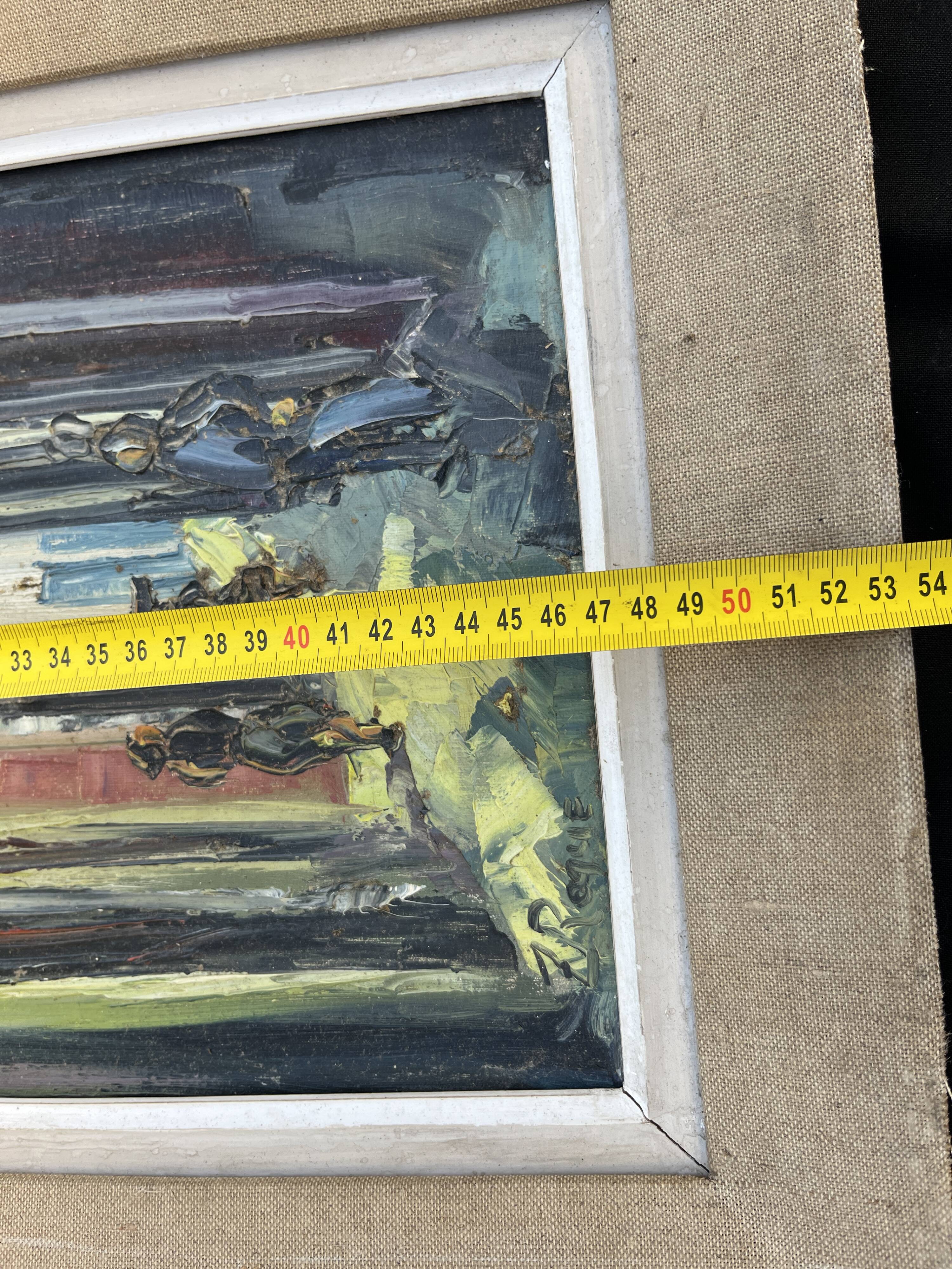 Signed Impressionist painting – Busy street scene