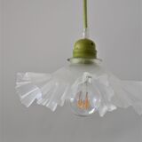White pleated opaline pendant lamp – Electric mounting in green color