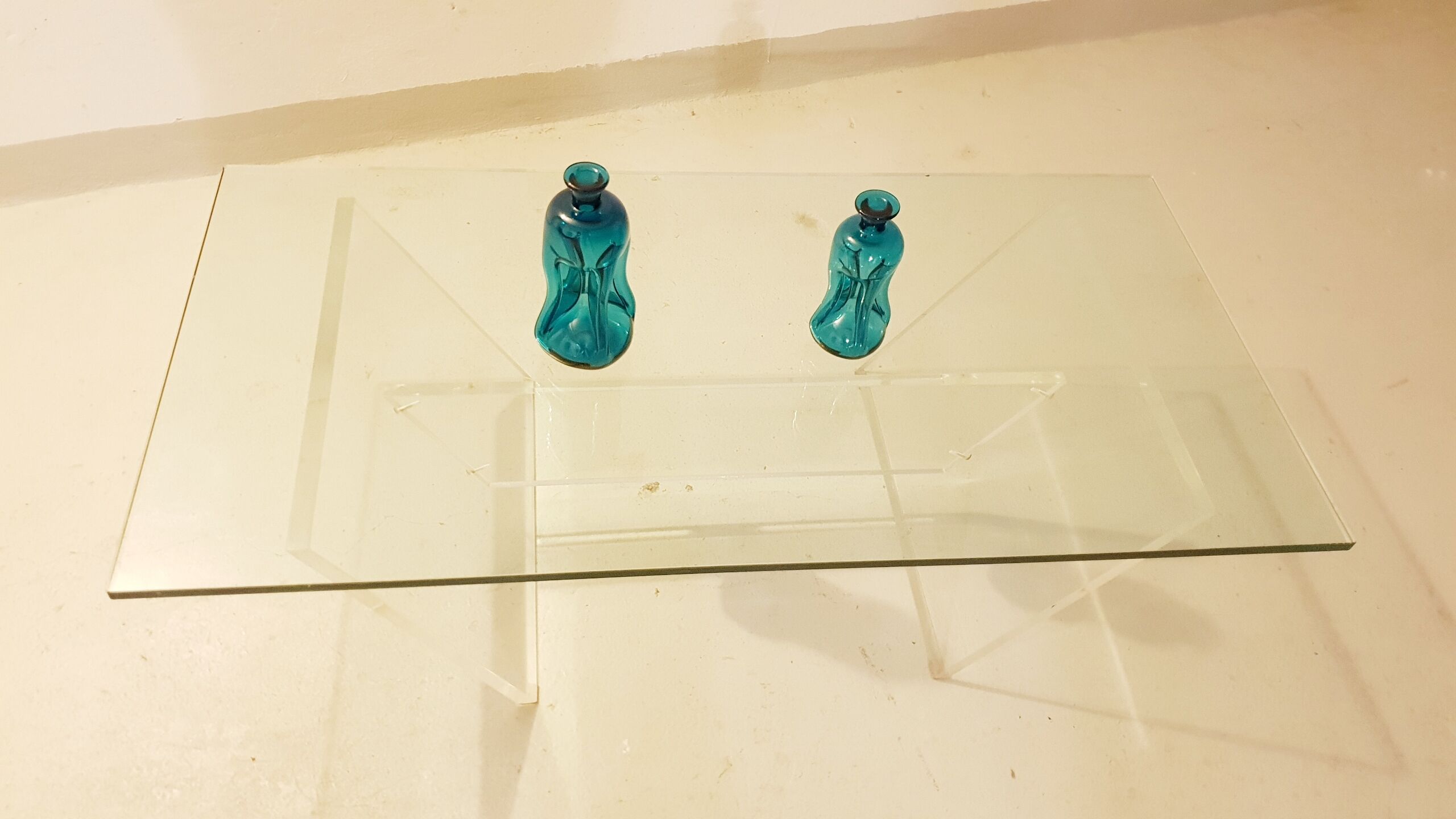 Glass and plexiglass coffee table 1970