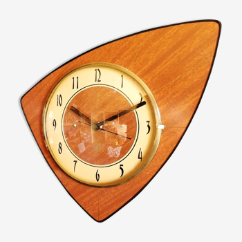 Clock formica vintage asymmetrical silent wall clock "SMI gilded wood"