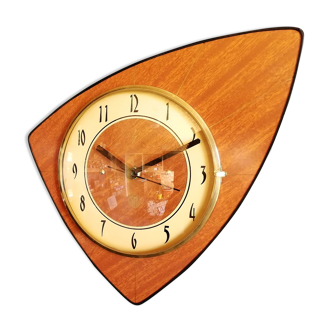 Clock formica vintage asymmetrical silent wall clock "SMI gilded wood"