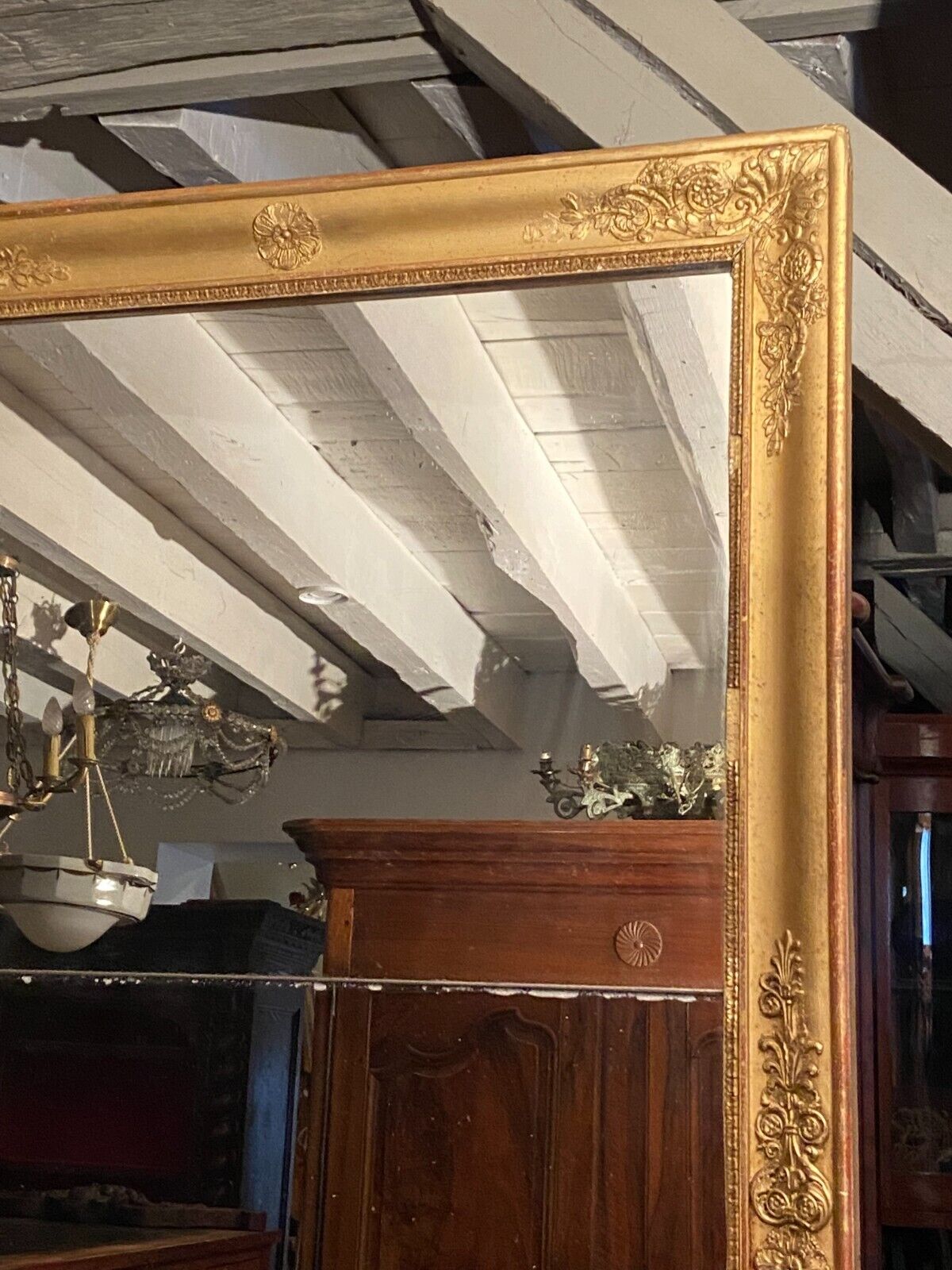 Large mirror fireplace mirror in wood and gilded stucco XIX Restoration