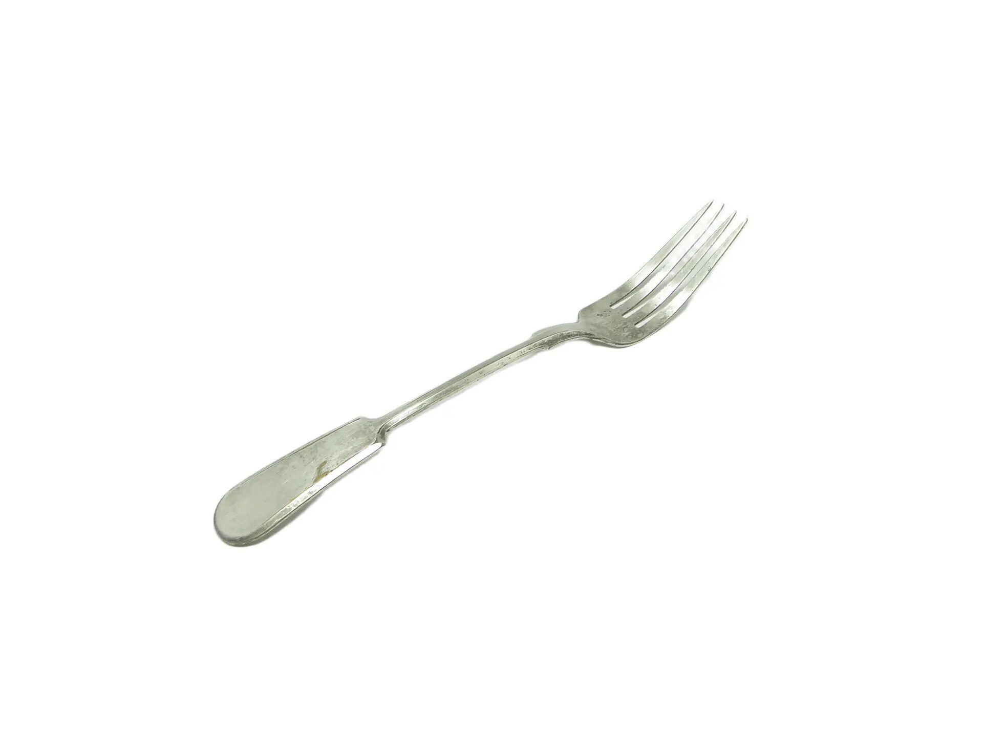 Art Deco dinner fork, silver-plated brass, Fraget, Poland, 1930s.