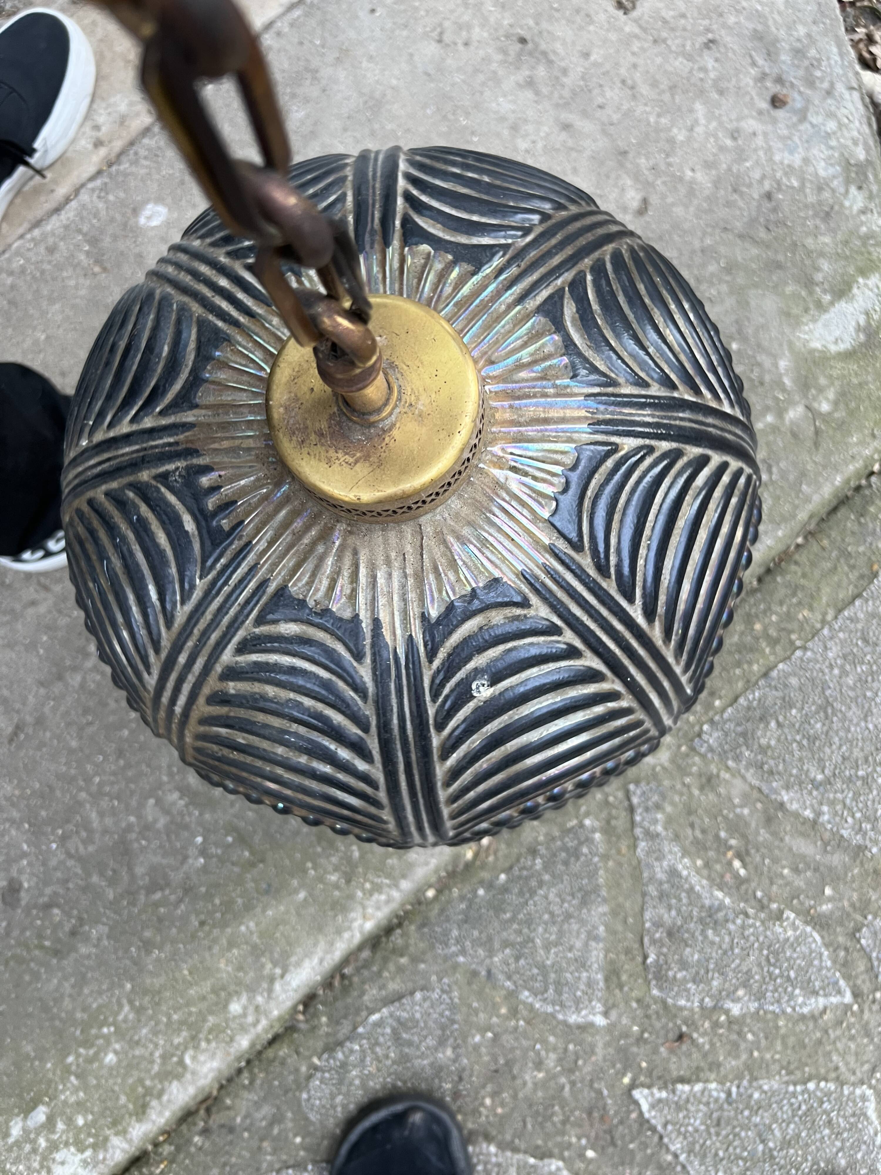 Mosaic glass ceiling lights with fringe from the 1980s.