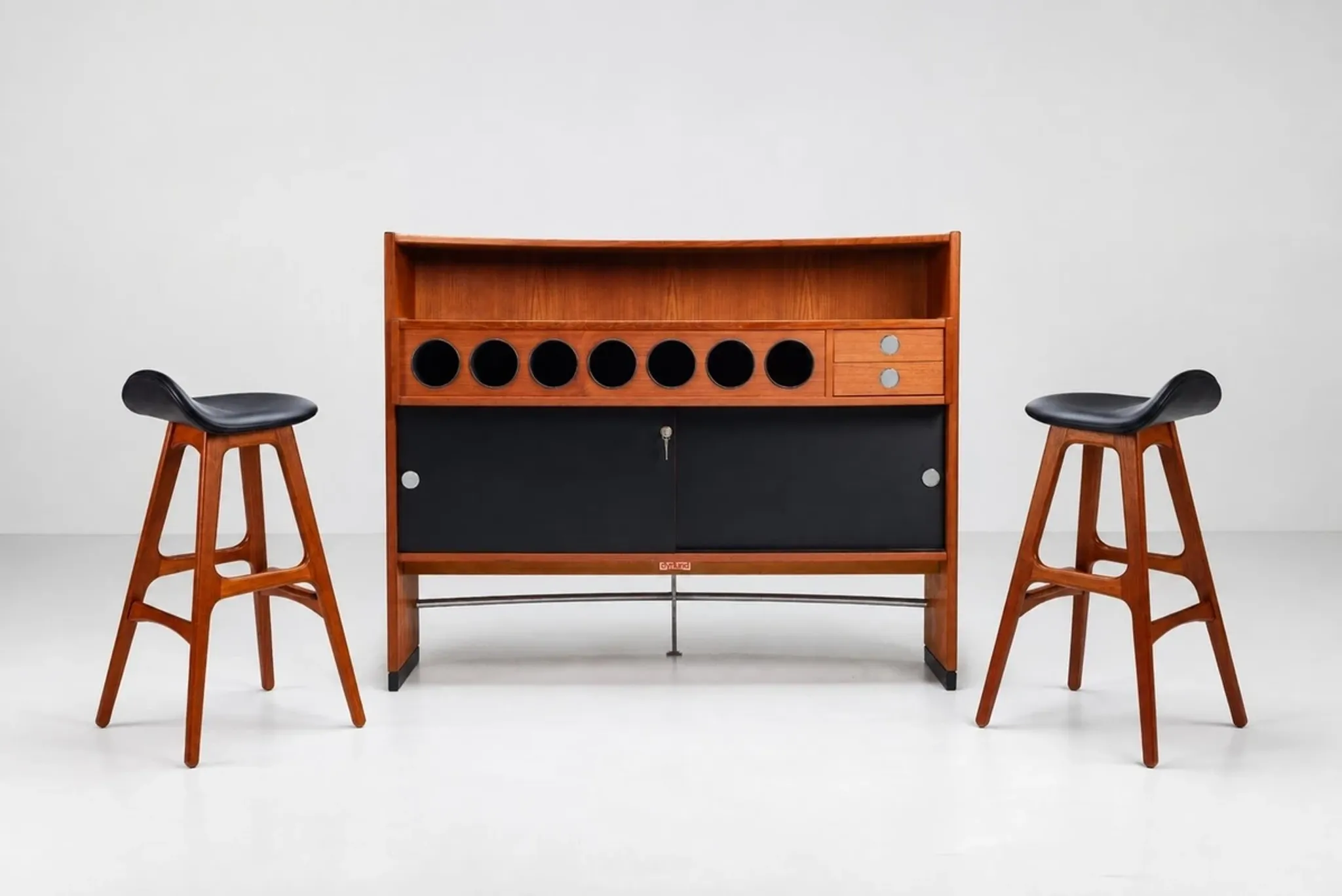 Erik Buch boomerang dry bar set in teak Dyrlund Denmark 1960