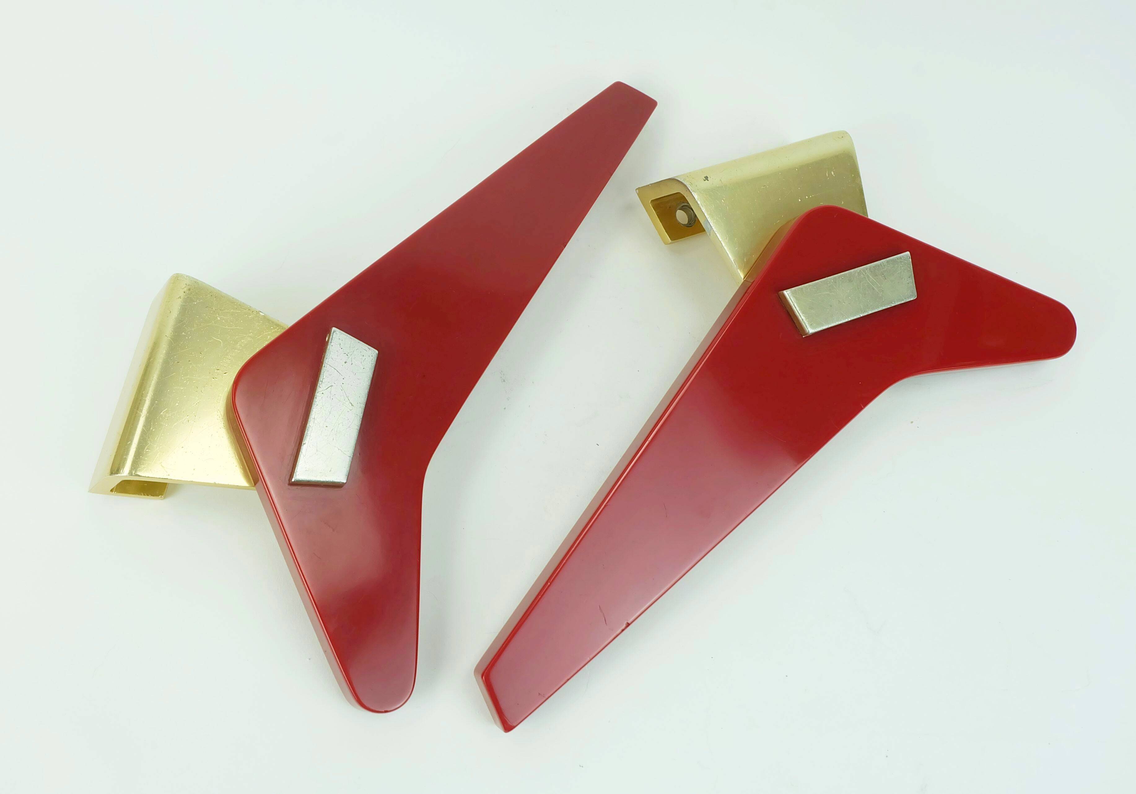 1950s streamline DOOR HANDLES push handles red bakelite and aluminum