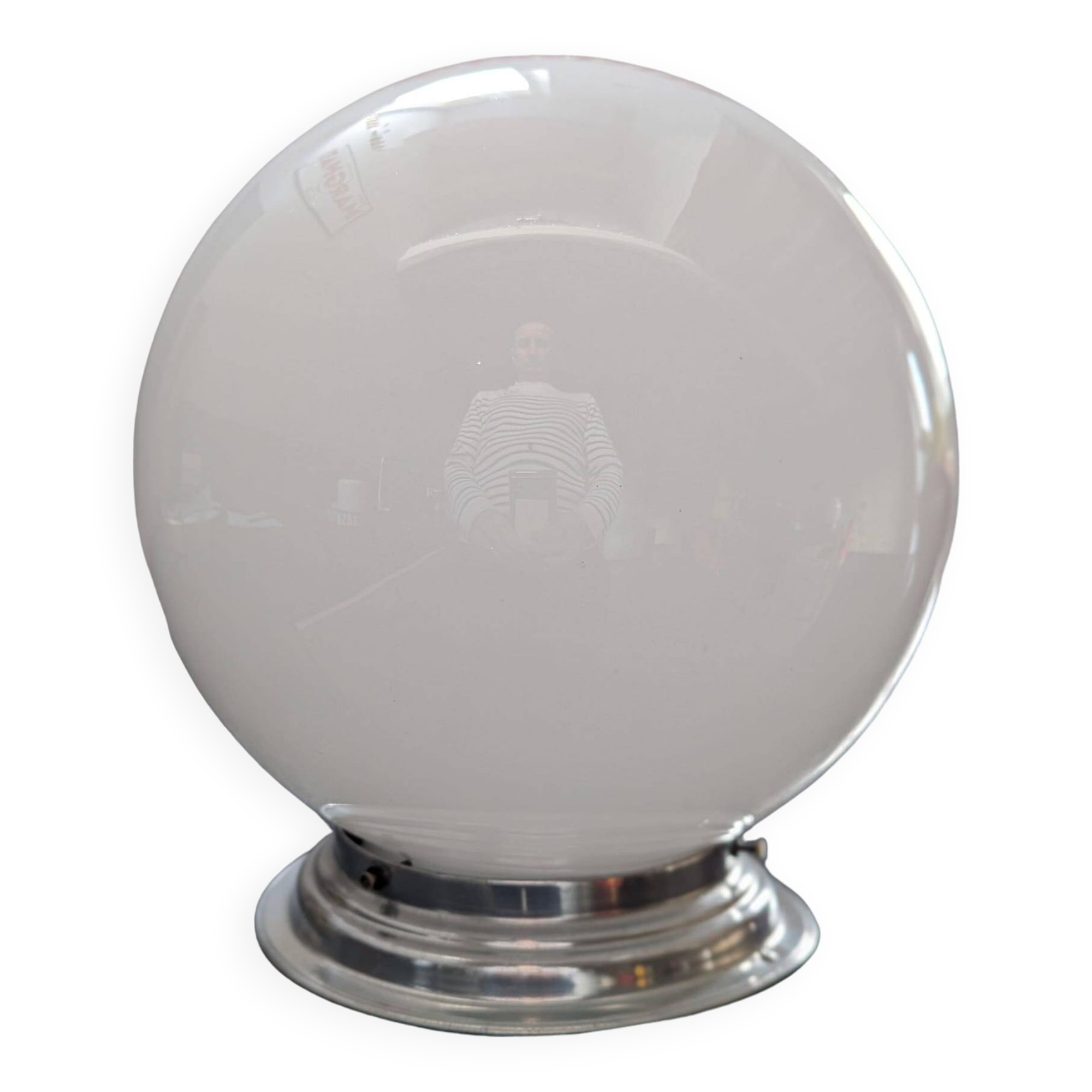 Old large art deco ceiling light 1930 globe ball white opaline lampshade Ø25cm
