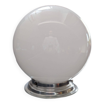 Ancien grosse applique plafonnier art deco 1930 globe boule abat jour opaline blanc Ø25cm