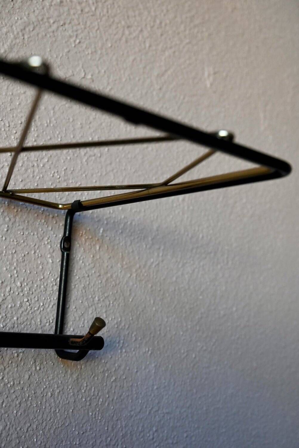 Vintage retro wall coat rack – Black metal & brass Mid-Century design