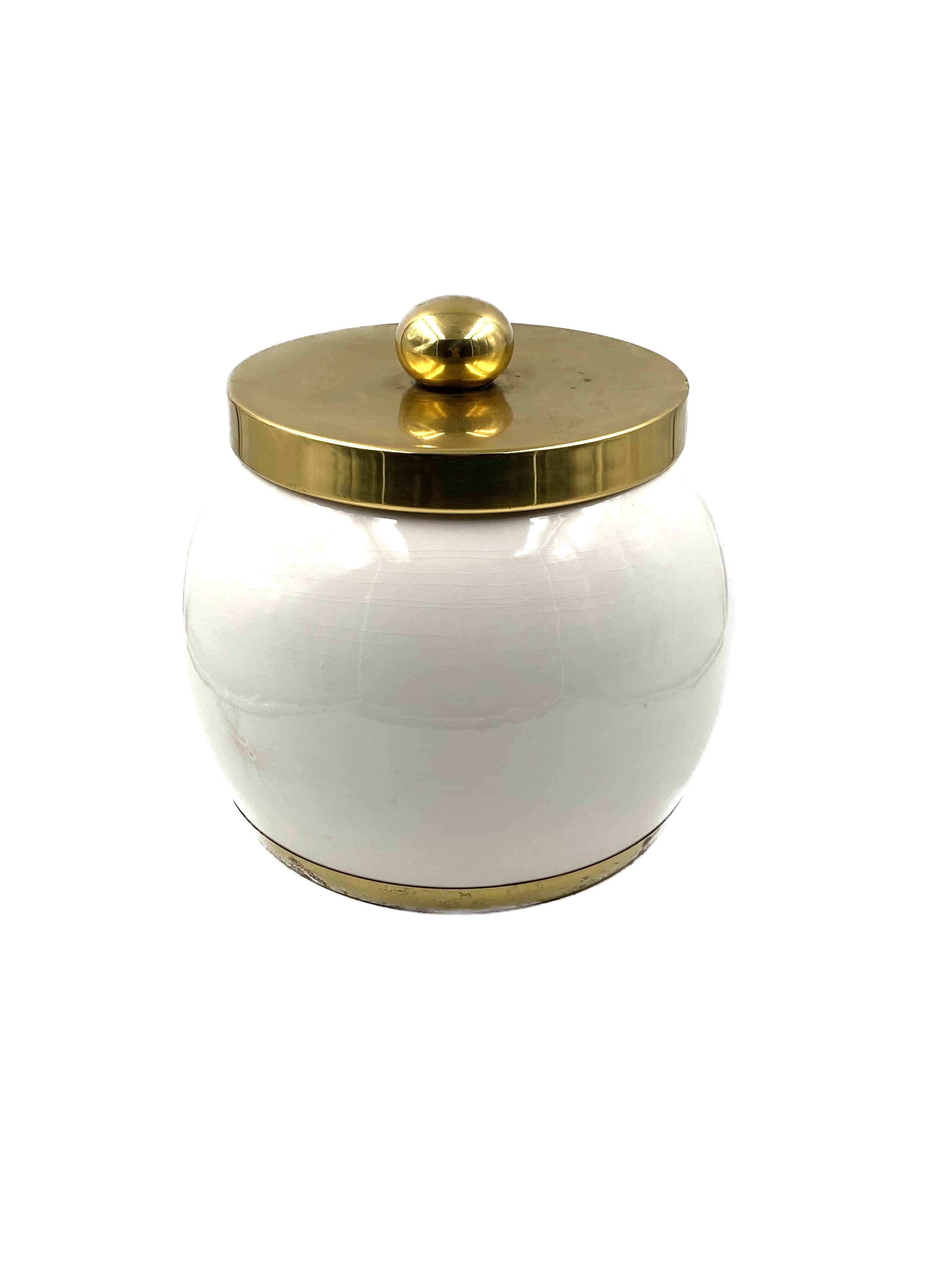 Hollywood regency white ceramic bucket, Italy, ca. 1970