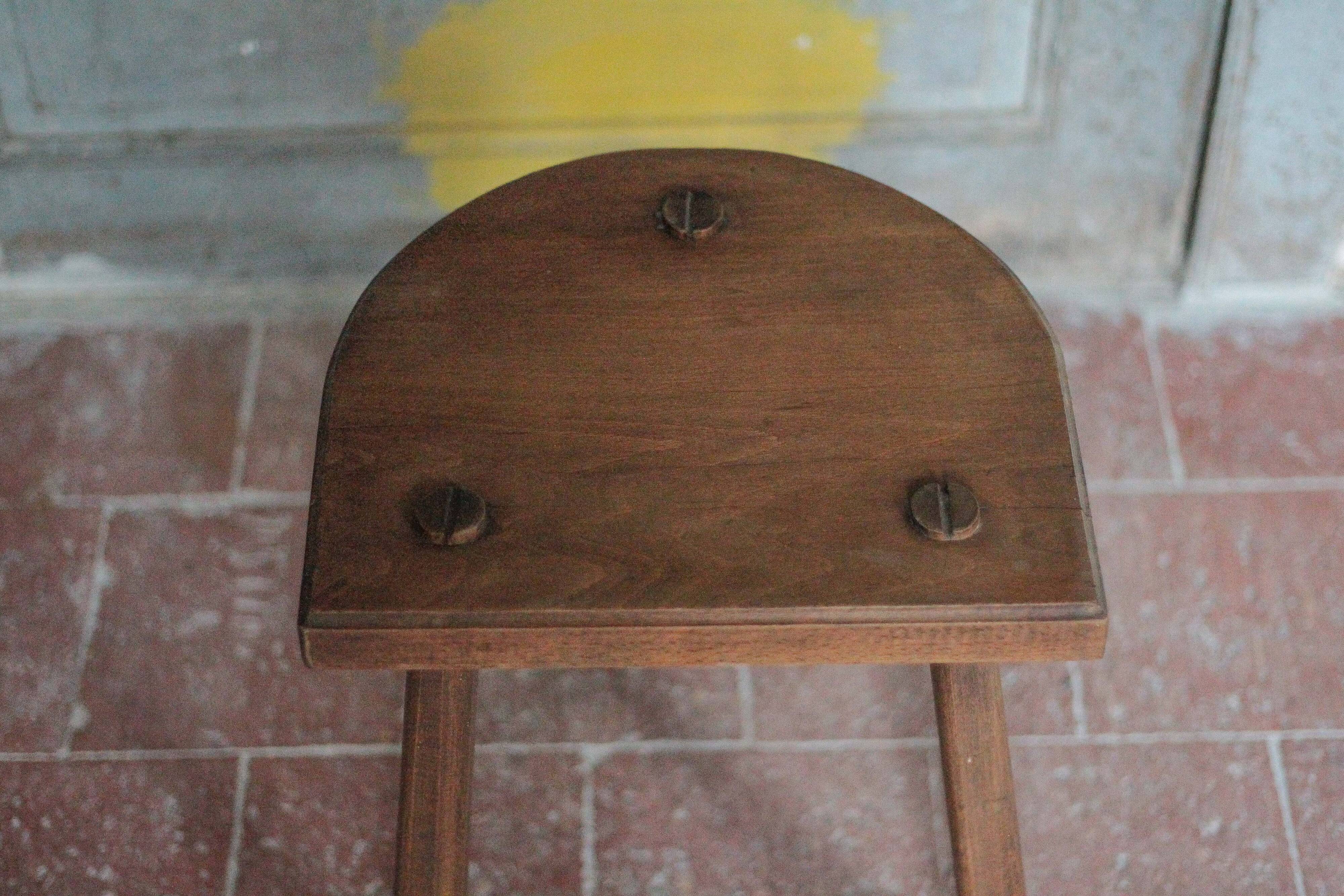Vintage stool, wooden stool, half-moon tripod stool, occasional chair