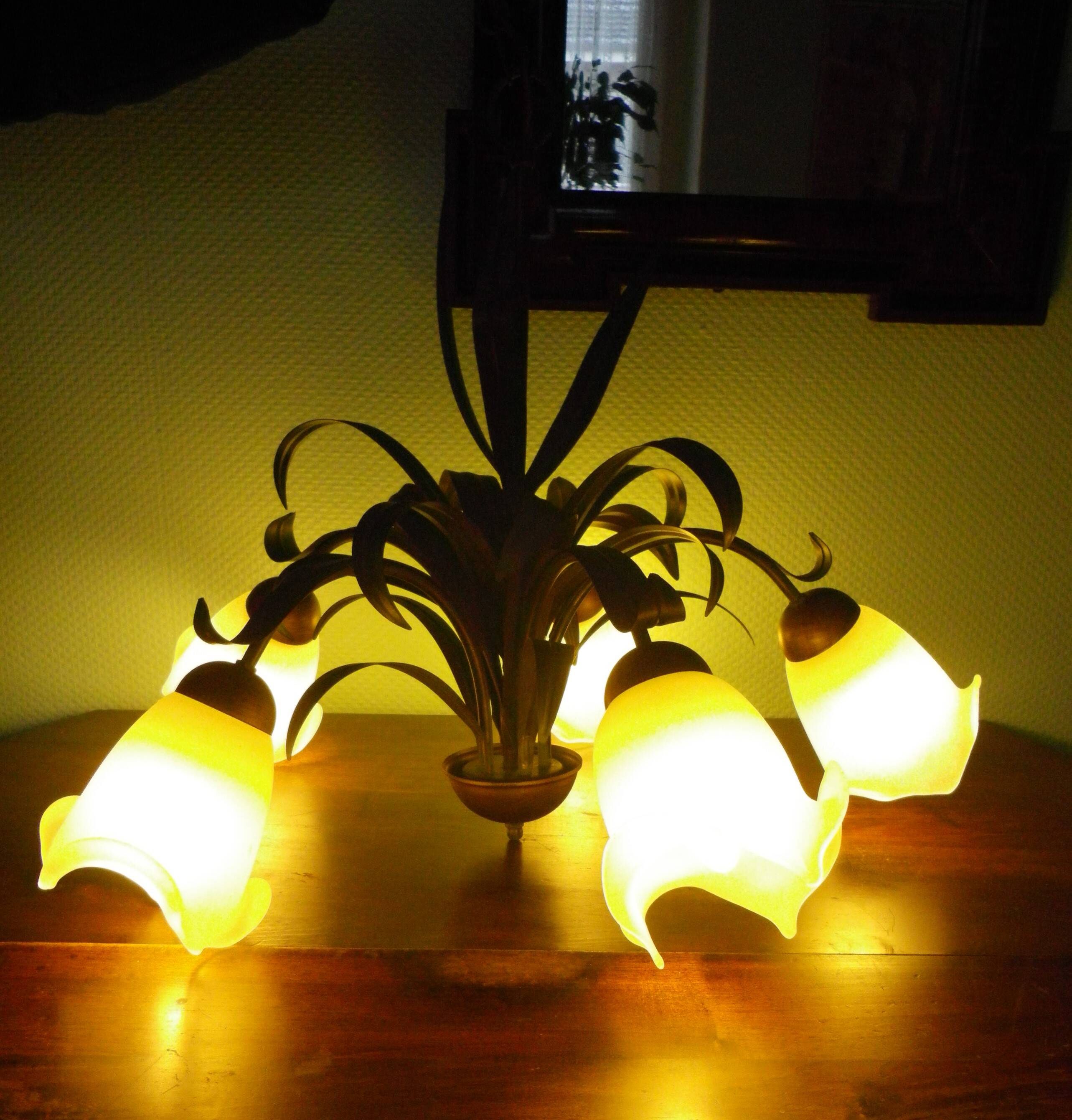 Five Pendant Lights with Frosted White Glass, 1970s
