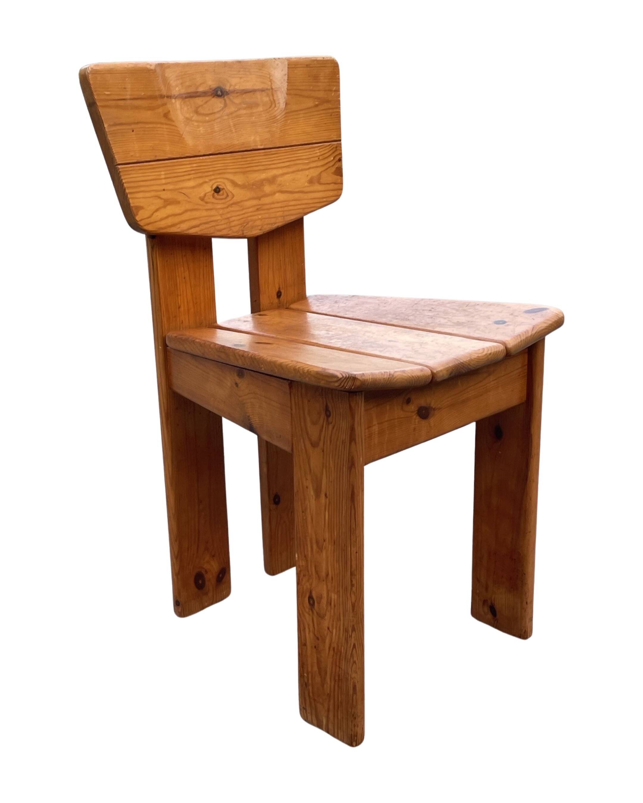 Vintage Brutalist Pine Chair 1970s Minimalist Wood Design