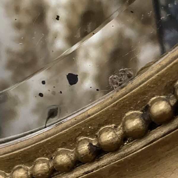 Miroir ancien ovale doré – style Louis XVI avec nœud ruban