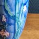 Vintage Blue Ceramic Vase with Pink Floral Decoration, Shabby Chic Style