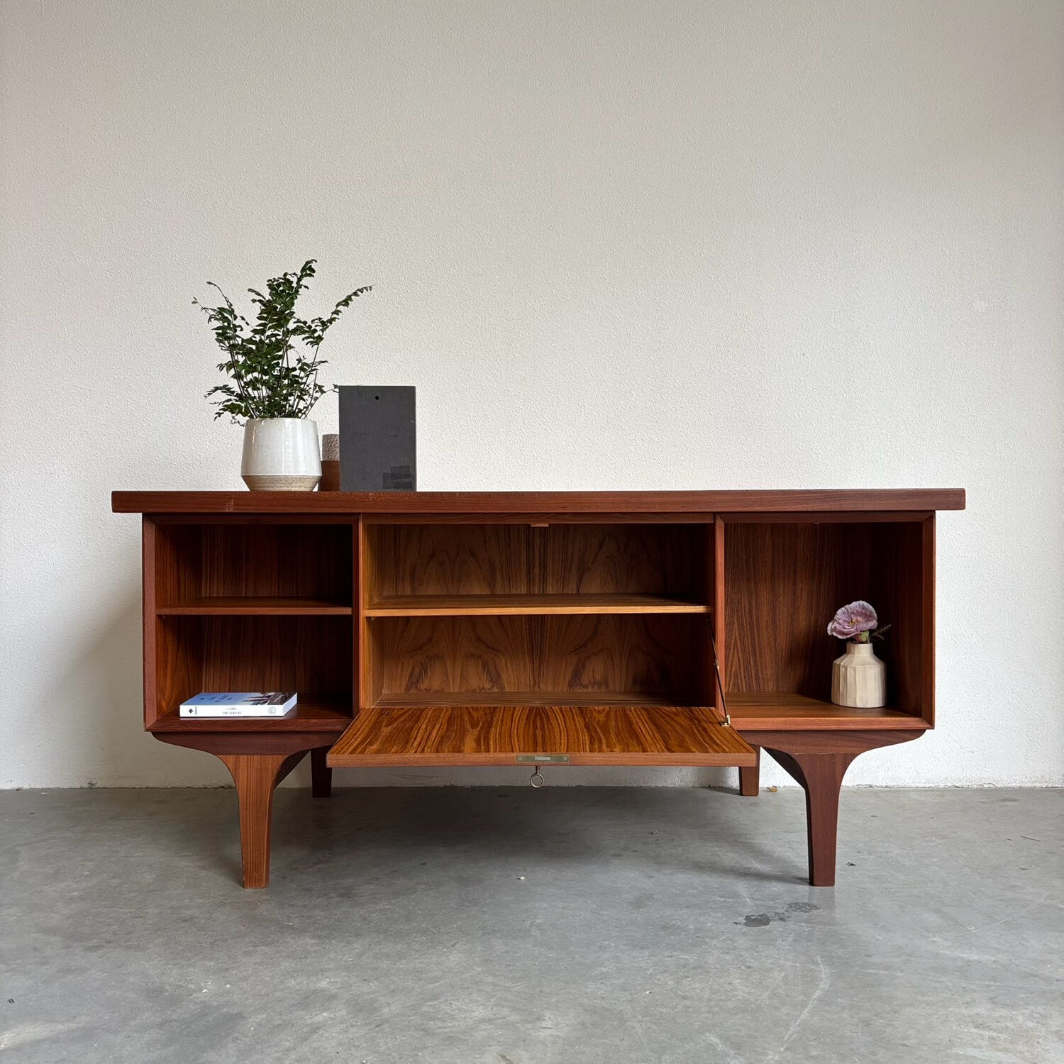 Big vintage Danish freestanding desk in teak