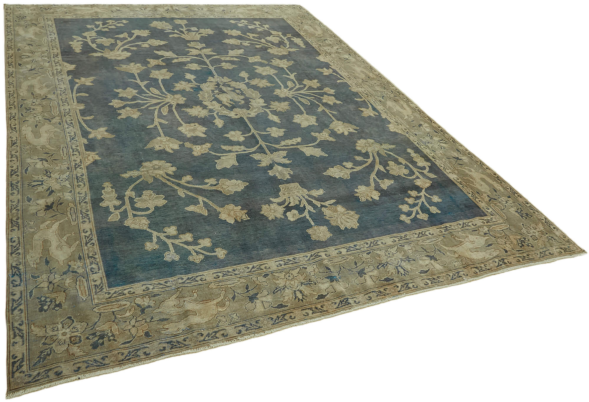 Handmade oriental decorative 1980s 237 cm x 313 cm beige wool carpet