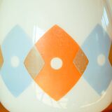 Suspension in white opaline with orange and blue geometric patterns Design 1970