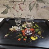 Large antique tray with flowers