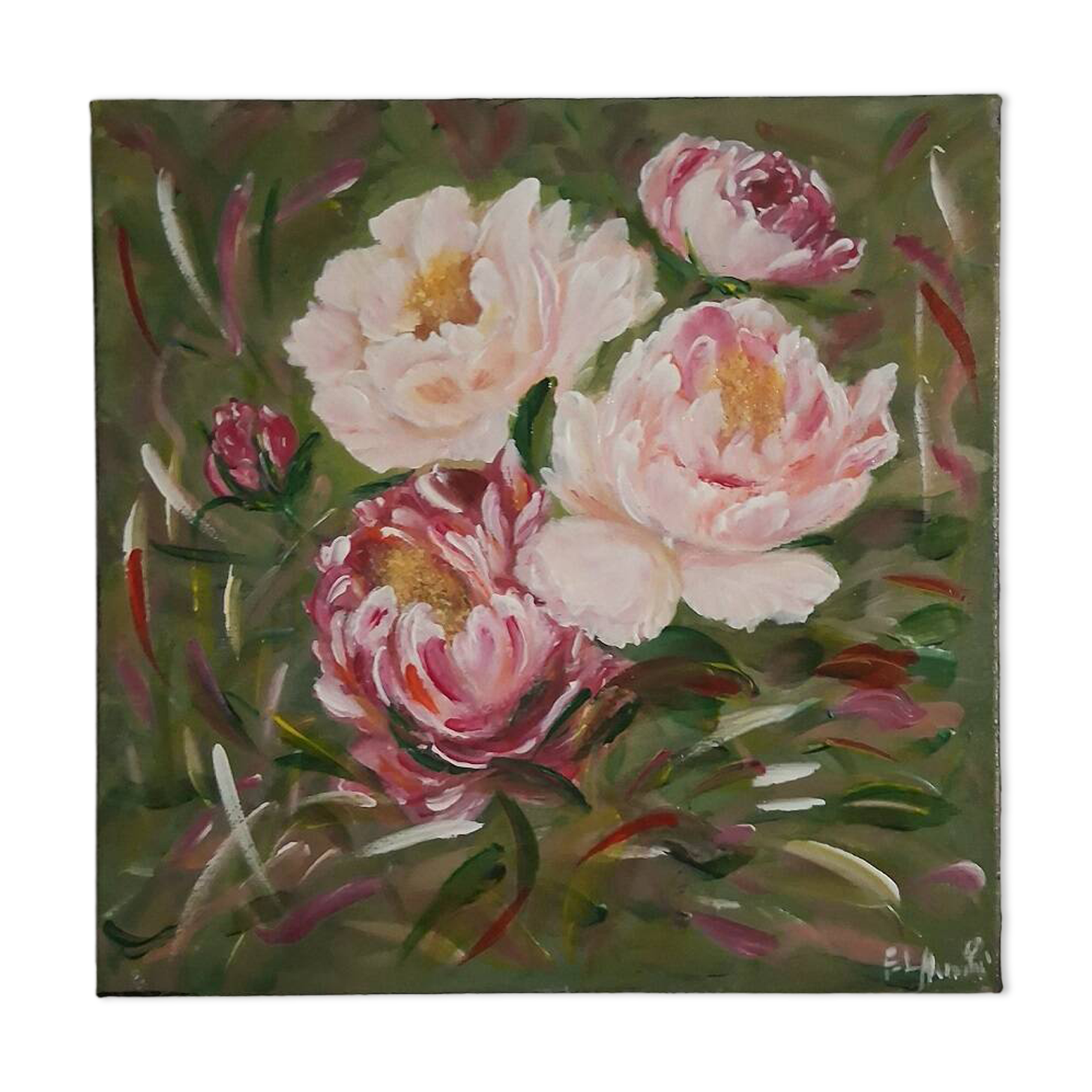 Tableau, painting, still life "The Peonies", signed.