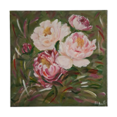 Tableau, peinture, nature morte "Les pivoines", signée