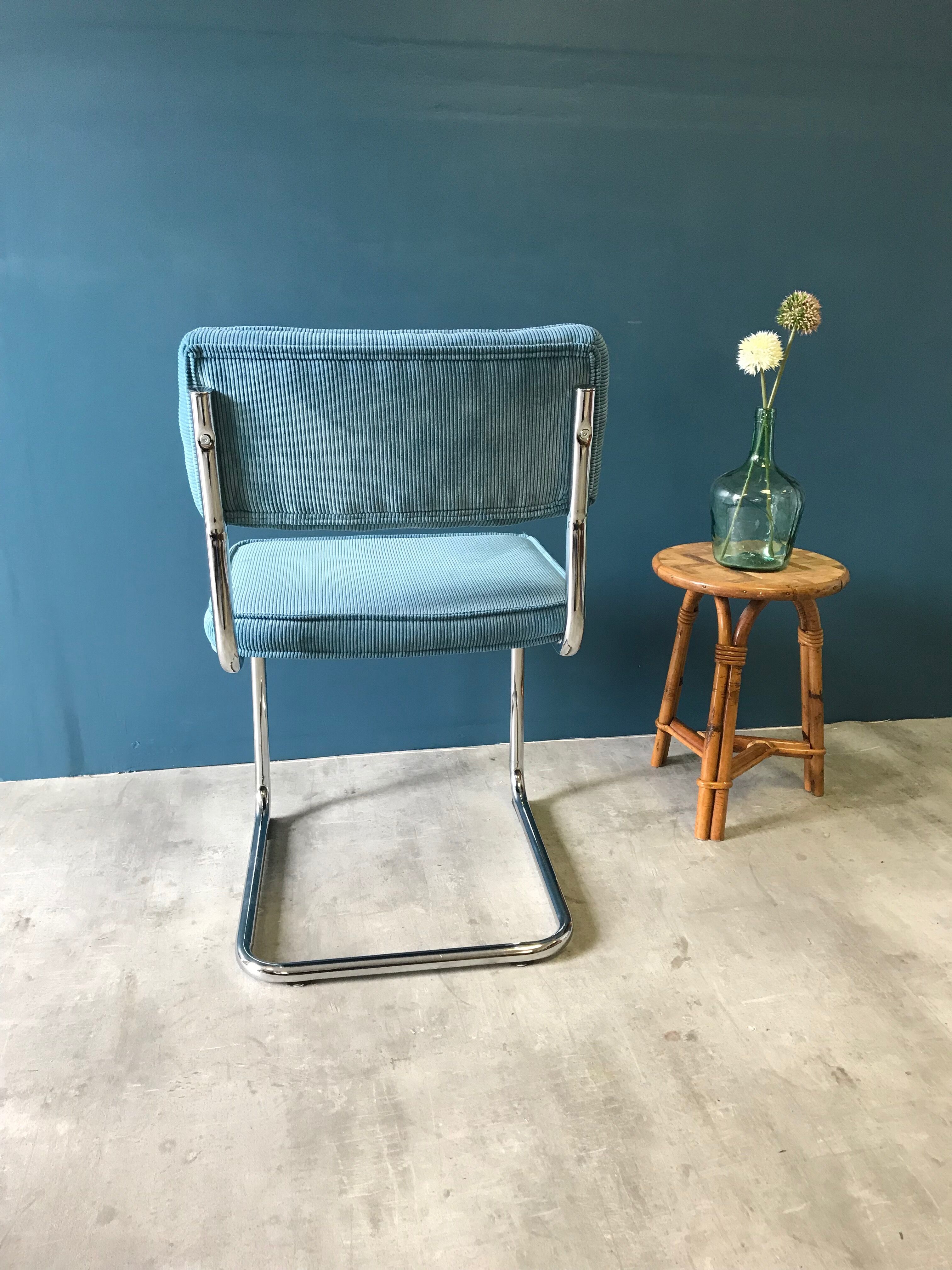 Series of 4 velvet & chrome chairs from the 90