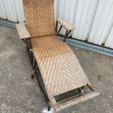 Chaise longue rotin bois ancienne