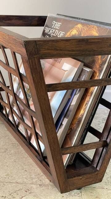 Vintage woven oak magazine rack