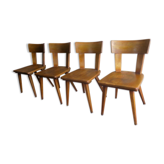 Ensemble de 4 chaises de salle à manger à jambes jouées, années 1940-1950