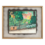 Rudolf möller 1881-1967. the houses, 1930. gouache. sbd. 30x40. frame
