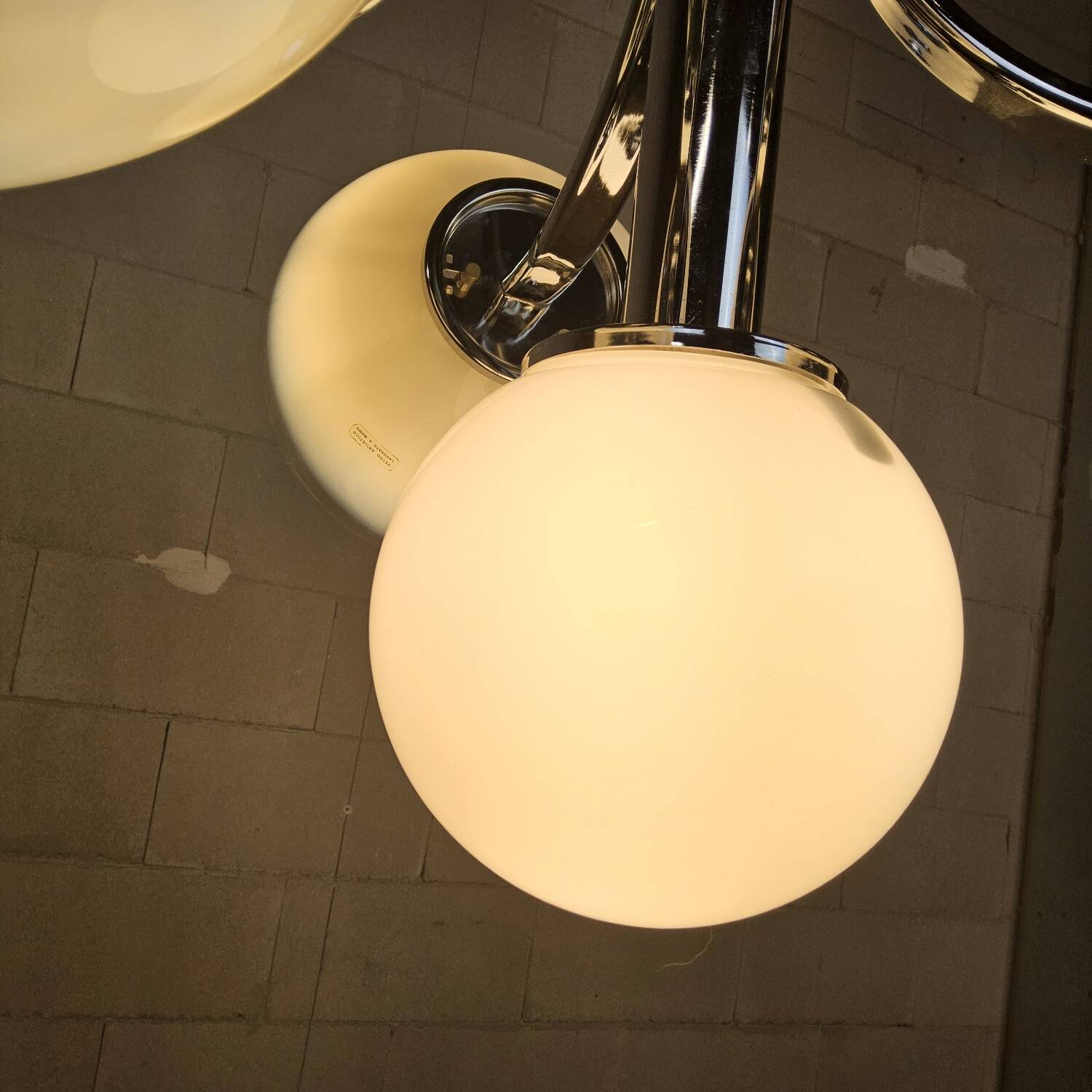 Vintage Space Age Chrome and Murano Glass Italian Pendant Lamp