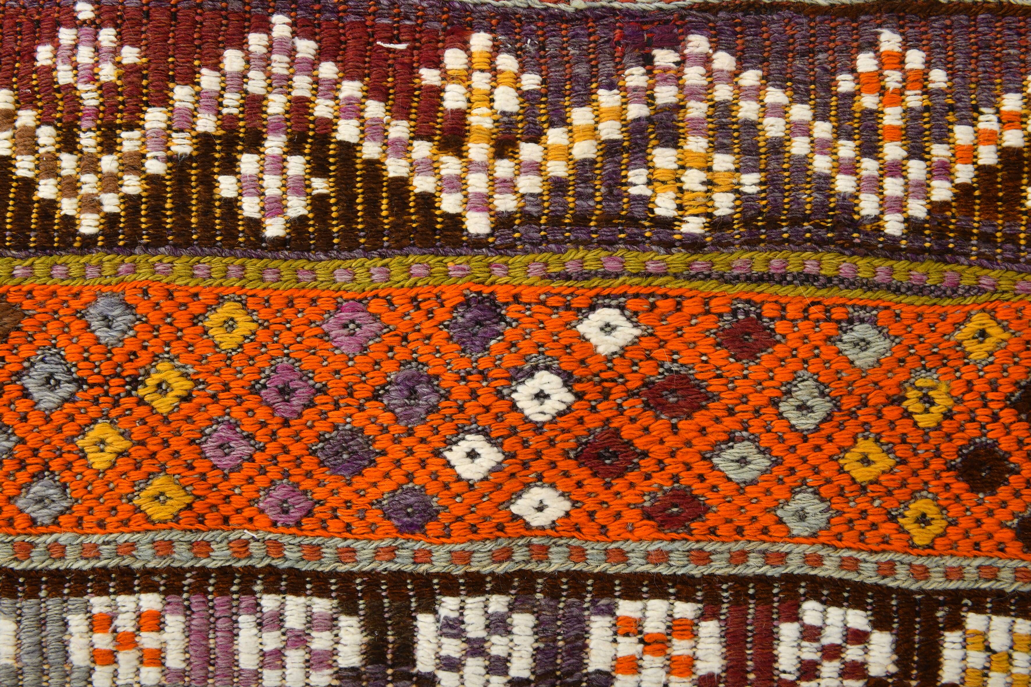 3x5 Orange & Green Small Size Vintage Kilim Rug, 102x141Cm