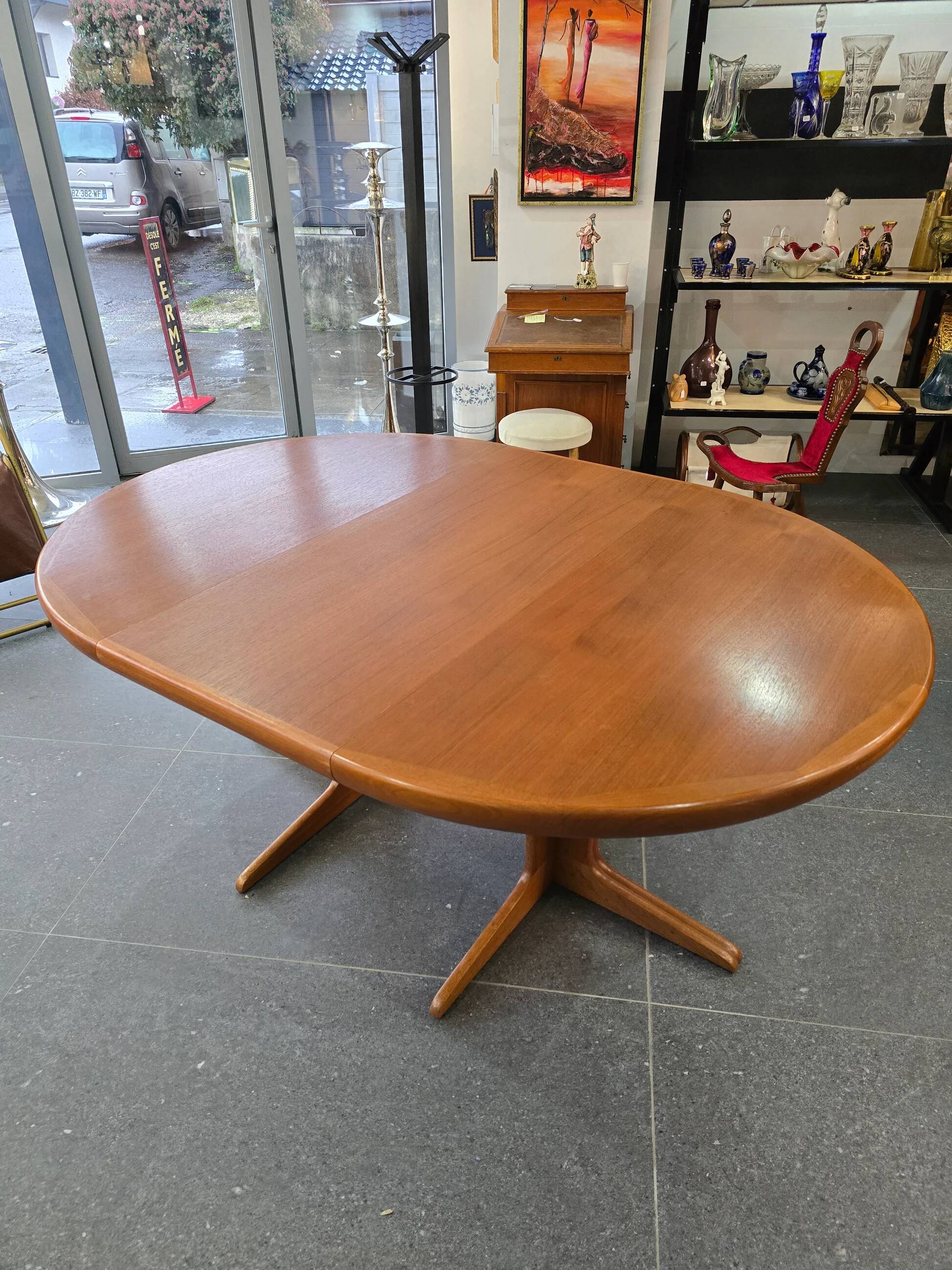 Extendable teak round table – vintage Scandinavian design – Ø120 cm + 2 extensions