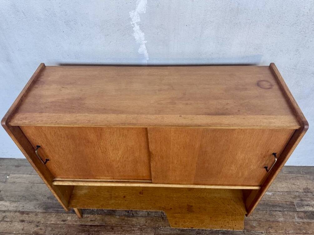 Vintage Roger Landault sideboard in light wood with 2 sliding doors