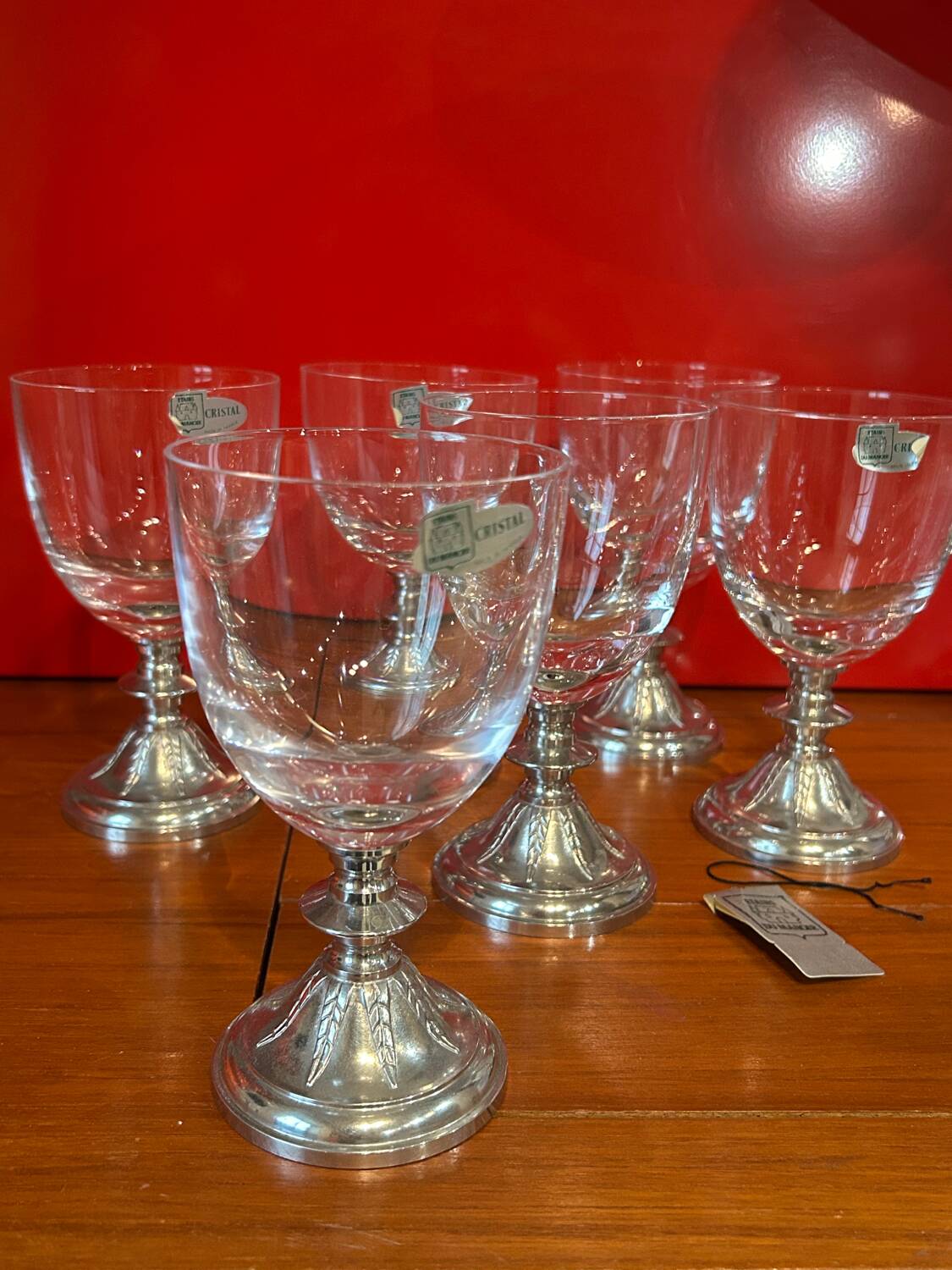 12 Crystal stemmed glasses - Manor Pewter - new
