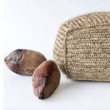 Square floor cushion pouf in natural bohemian jute raffia