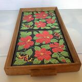 Ceramic tray with hibiscus flowers and butterflies