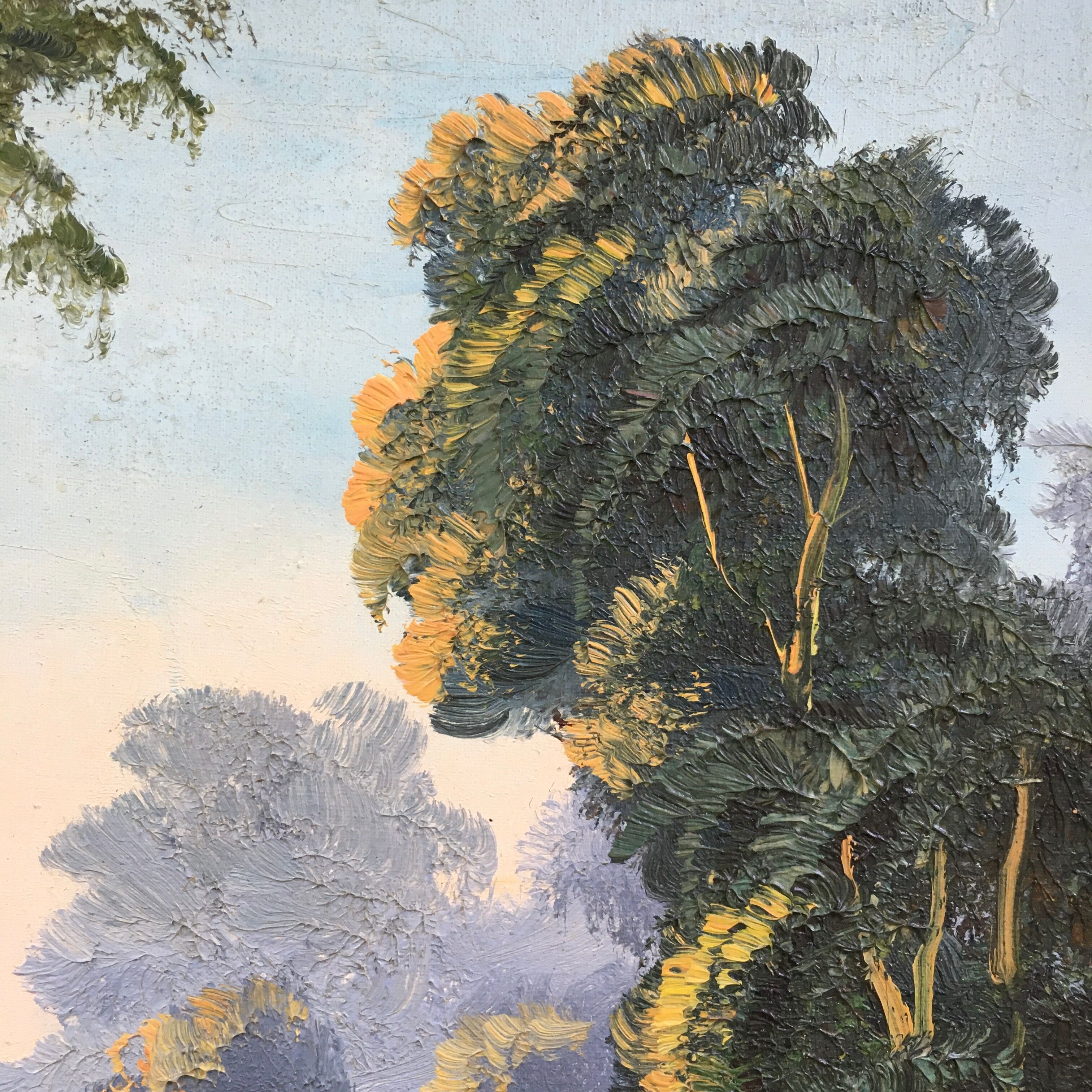 Ancient painting trees and lake