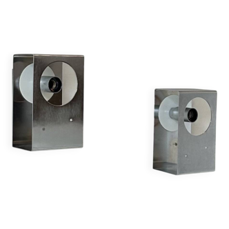 Pair of vintage wall lights, brushed metal, France, 1970
