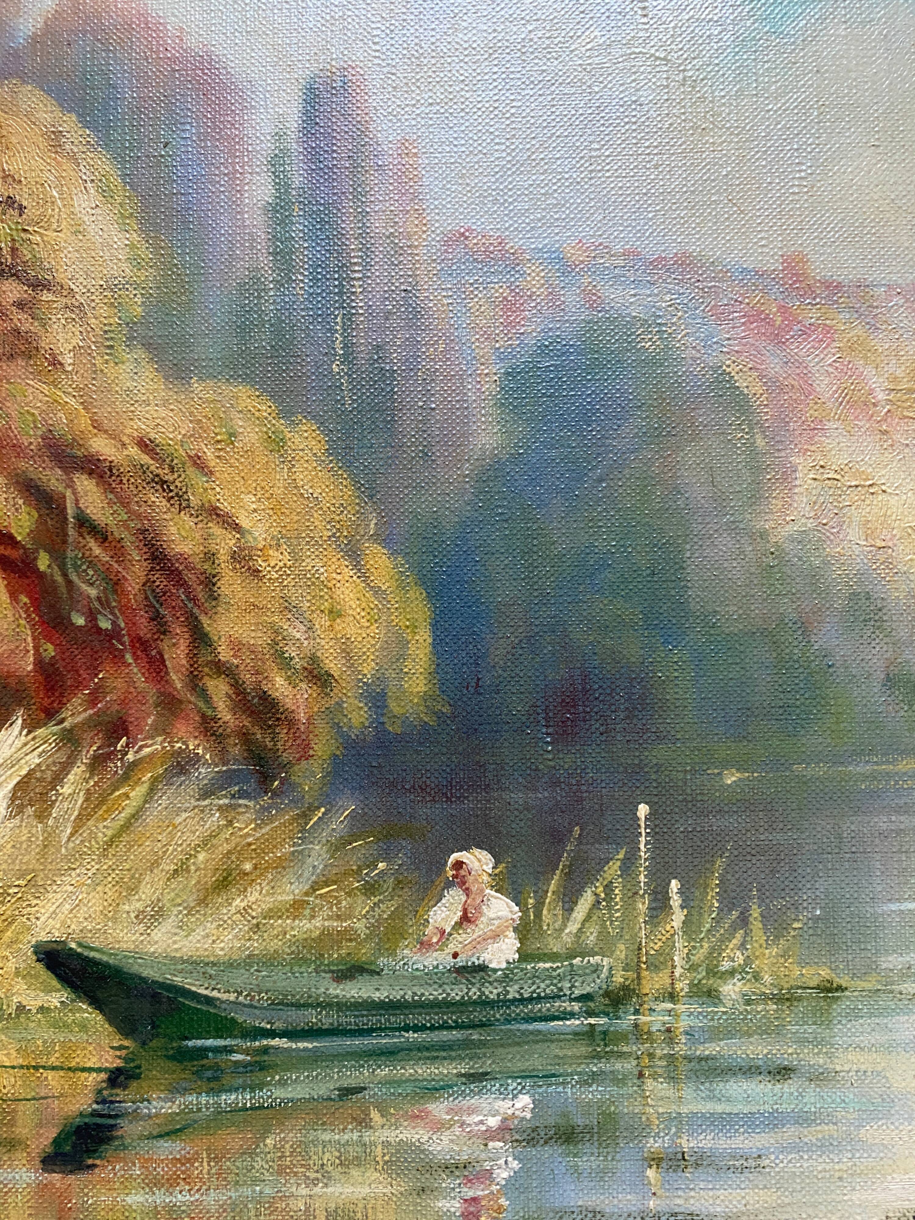 Painting "River bathed in light" HST Post impressionist signed