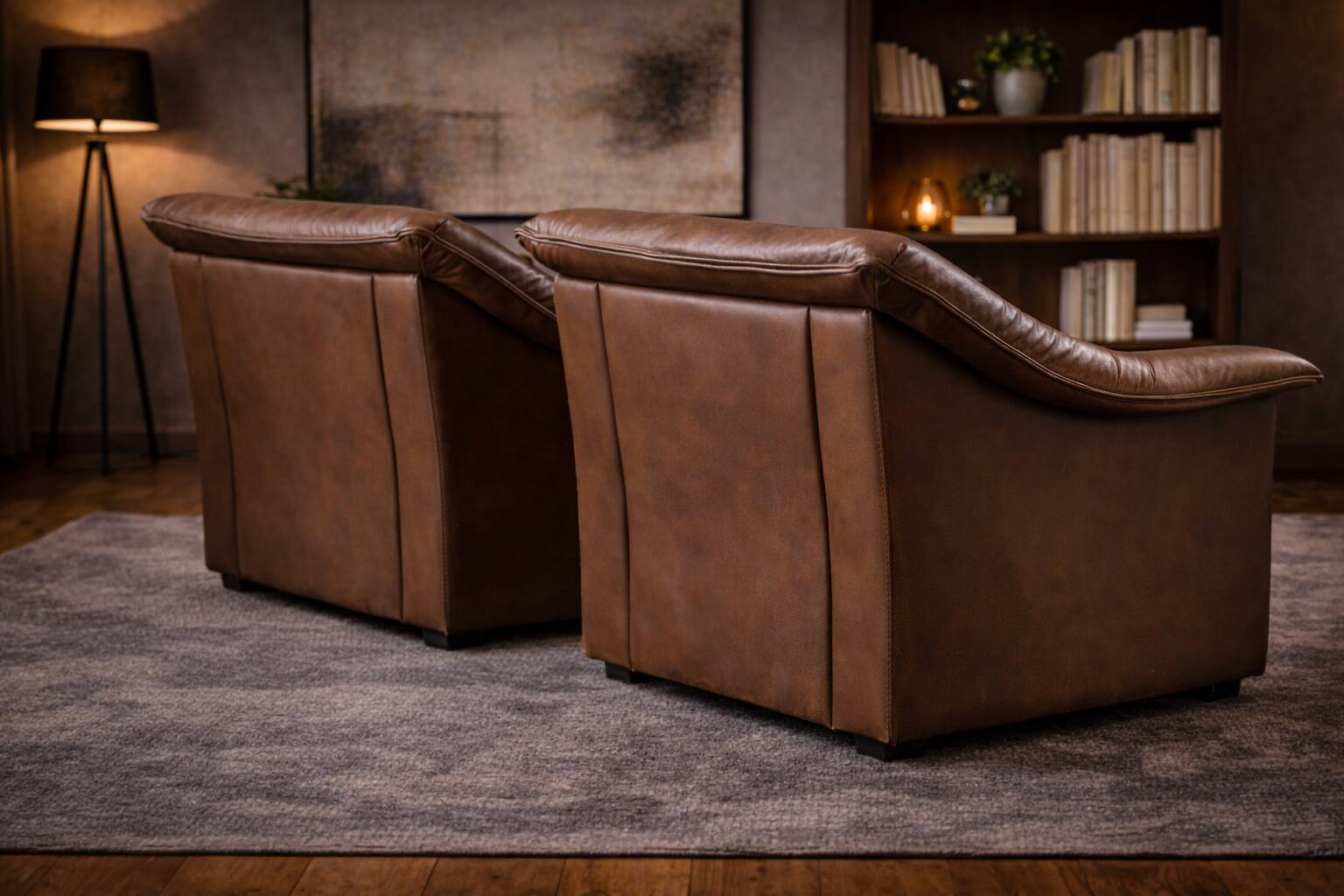 Vintage Pair of Brown Leather Lounge Armchairs — Second Half of the 20th