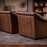 Vintage Pair of Brown Leather Lounge Armchairs — Second Half of the 20th